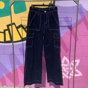Dark Denim Topstitch Cargo Jeans